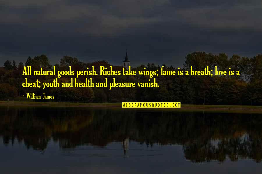 Kinley Farrow Quotes By William James: All natural goods perish. Riches take wings; fame Kinley Farrow Quotes By William James: All natural goods perish. Riches take wings; fame