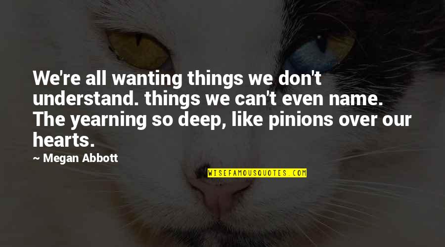 Kintsukuroi Quotes By Megan Abbott: We're all wanting things we don't understand. things