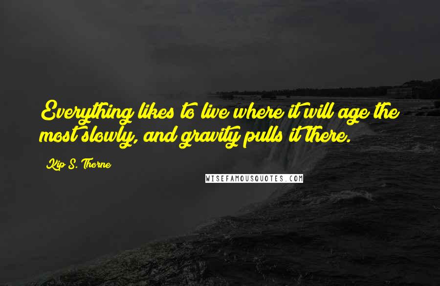 Kip S. Thorne quotes: Everything likes to live where it will age the most slowly, and gravity pulls it there.