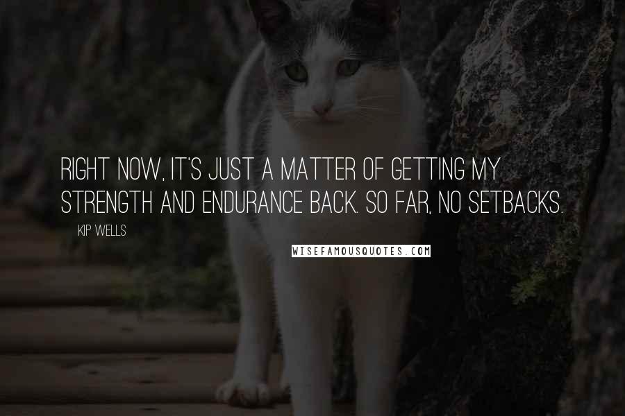 Kip Wells quotes: Right now, it's just a matter of getting my strength and endurance back. So far, no setbacks.