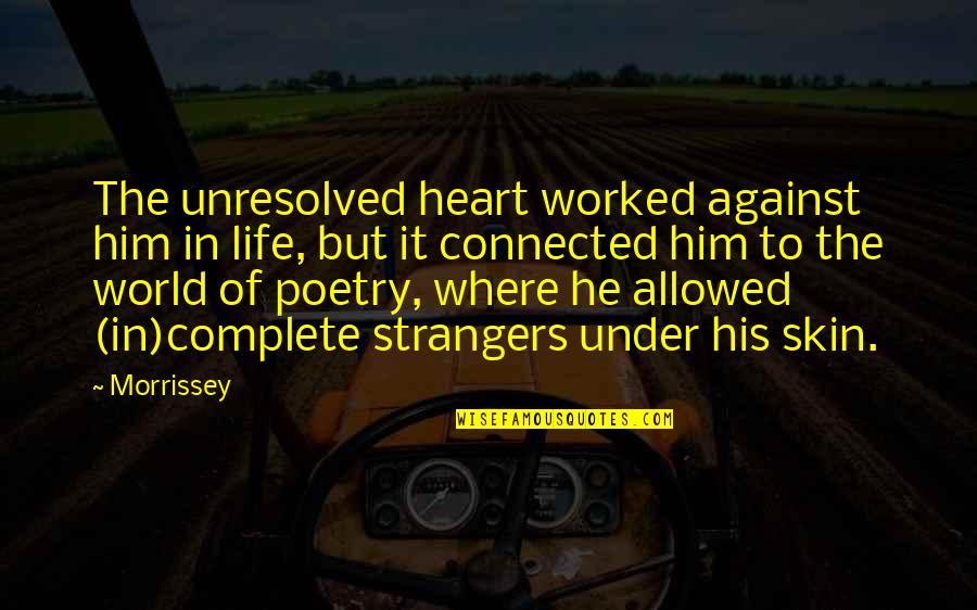 Kirchners Cocktail Quotes By Morrissey: The unresolved heart worked against him in life, Kirchners Cocktail Quotes By Morrissey: The unresolved heart worked against him in life,