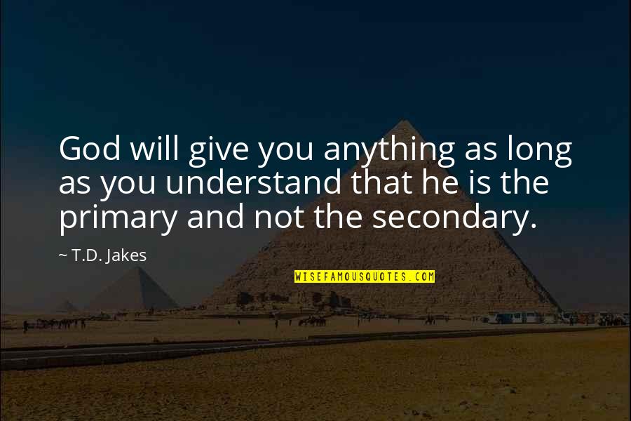 Kirinda Uphoff Quotes By T.D. Jakes: God will give you anything as long as Kirinda Uphoff Quotes By T.D. Jakes: God will give you anything as long as