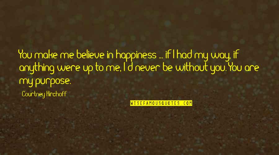 Kirthiga Reddy Quotes By Courtney Kirchoff: You make me believe in happiness ... if Kirthiga Reddy Quotes By Courtney Kirchoff: You make me believe in happiness ... if
