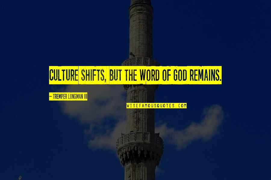 Kishio Matoba Quotes By Tremper Longman III: Culture shifts, but the Word of God remains. Kishio Matoba Quotes By Tremper Longman III: Culture shifts, but the Word of God remains.