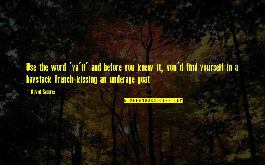 Kissing Quote Quotes By David Sedaris: Use the word 'ya'll' and before you knew