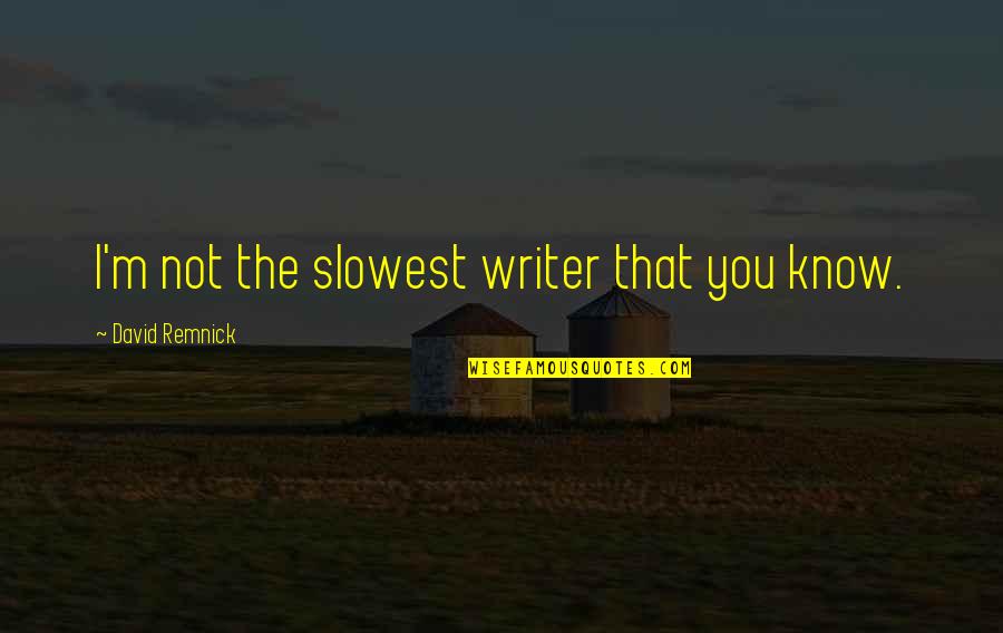 Klasina Vanderwerf Quotes By David Remnick: I'm not the slowest writer that you know.