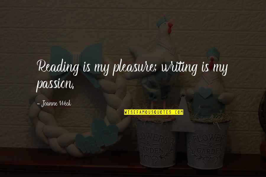 Kleiss Produce Quotes By Joanne Weck: Reading is my pleasure; writing is my passion. Kleiss Produce Quotes By Joanne Weck: Reading is my pleasure; writing is my passion.