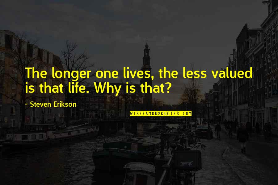 Klinika Gjermane Quotes By Steven Erikson: The longer one lives, the less valued is Klinika Gjermane Quotes By Steven Erikson: The longer one lives, the less valued is