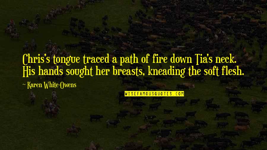 Kneading Hands Quotes By Karen White-Owens: Chris's tongue traced a path of fire down