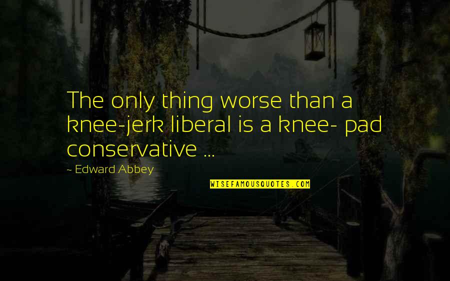 Knee Jerk Quotes By Edward Abbey: The only thing worse than a knee-jerk liberal