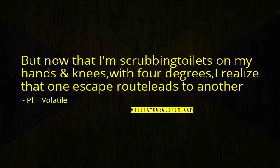 Knees Quotes By Phil Volatile: But now that I'm scrubbingtoilets on my hands