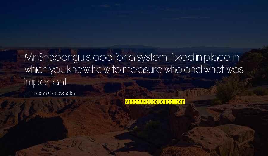 Knew How To Quotes By Imraan Coovadia: Mr Shabangu stood for a system, fixed in Knew How To Quotes By Imraan Coovadia: Mr Shabangu stood for a system, fixed in