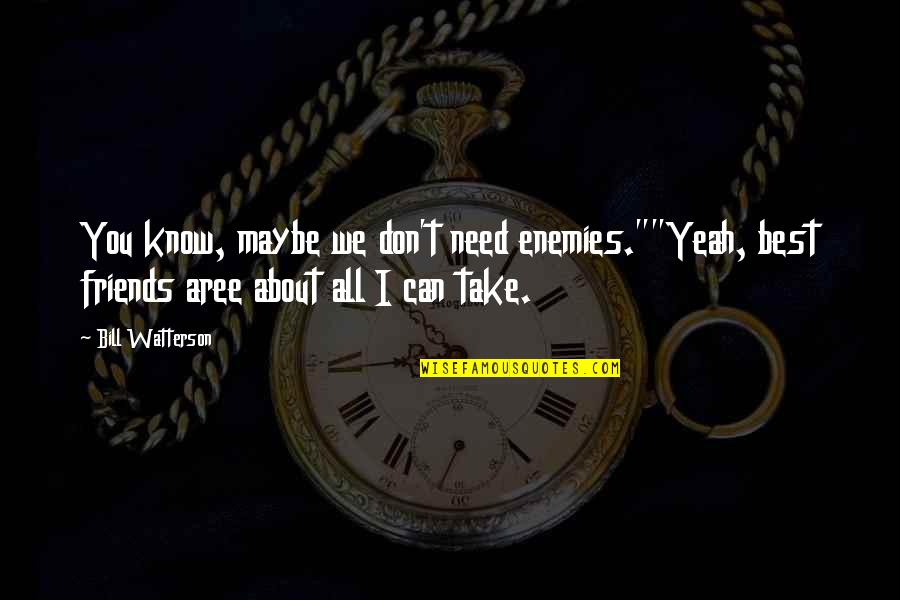 Know It All Friends Quotes By Bill Watterson: You know, maybe we don't need enemies.""Yeah, best Know It All Friends Quotes By Bill Watterson: You know, maybe we don't need enemies.""Yeah, best
