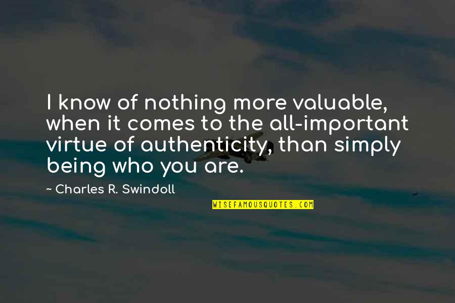 Know Who You Are Quotes By Charles R. Swindoll: I know of nothing more valuable, when it Know Who You Are Quotes By Charles R. Swindoll: I know of nothing more valuable, when it