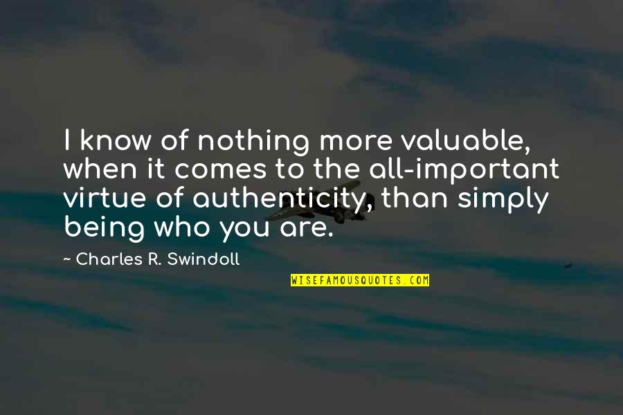 Know Who You Are Quotes By Charles R. Swindoll: I know of nothing more valuable, when it