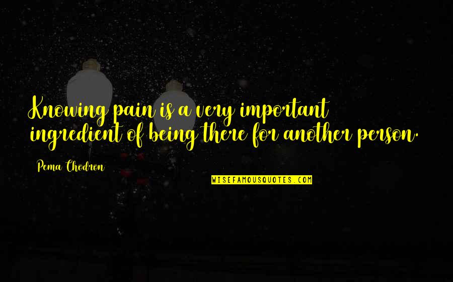 Knowing Person Quotes By Pema Chodron: Knowing pain is a very important ingredient of
