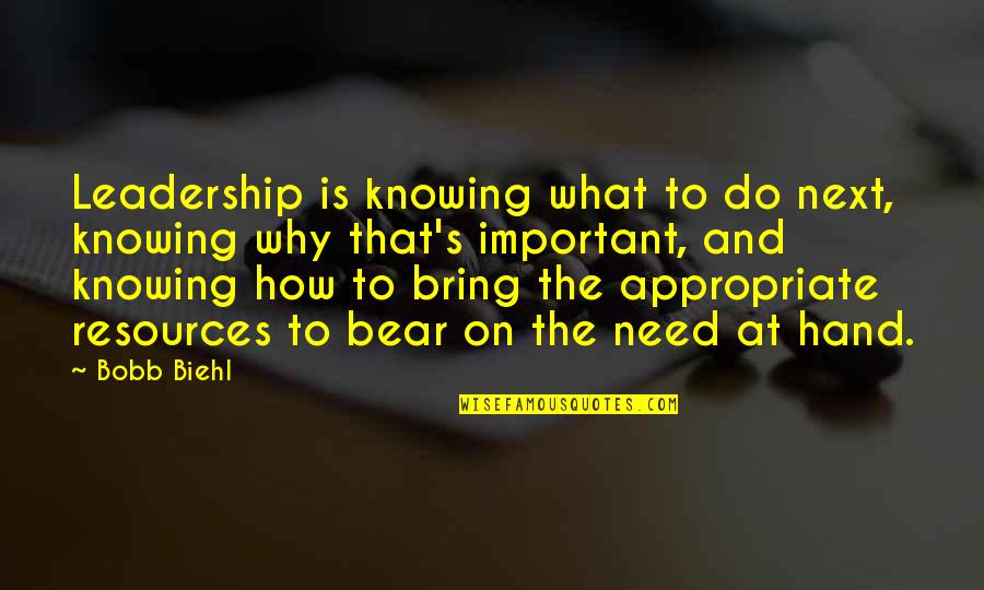 Knowing What's Important Quotes By Bobb Biehl: Leadership is knowing what to do next, knowing