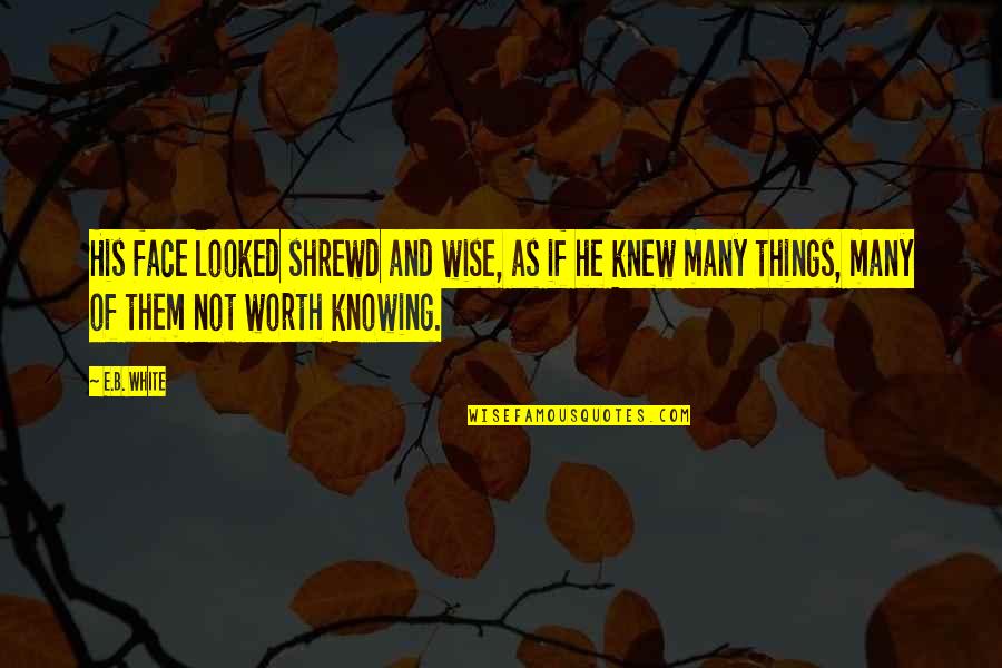 Knowing Worth Quotes By E.B. White: His face looked shrewd and wise, as if