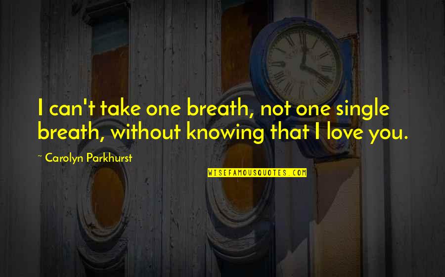 Knowing Your With The One You Love Quotes By Carolyn Parkhurst: I can't take one breath, not one single