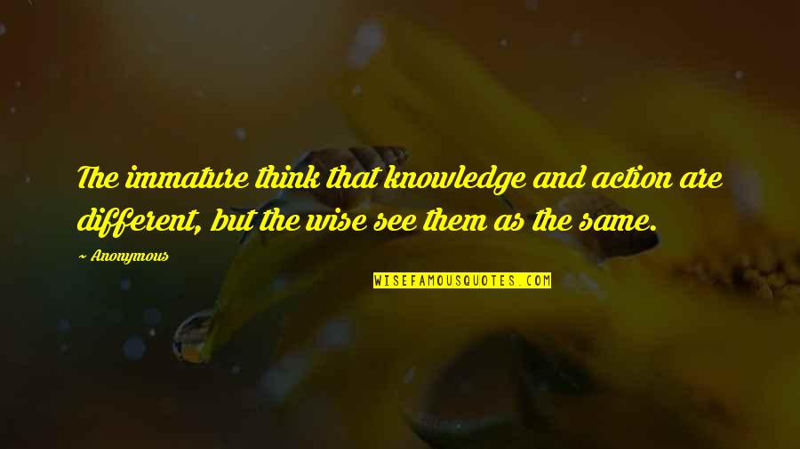 Knowledge And Action Quotes By Anonymous: The immature think that knowledge and action are