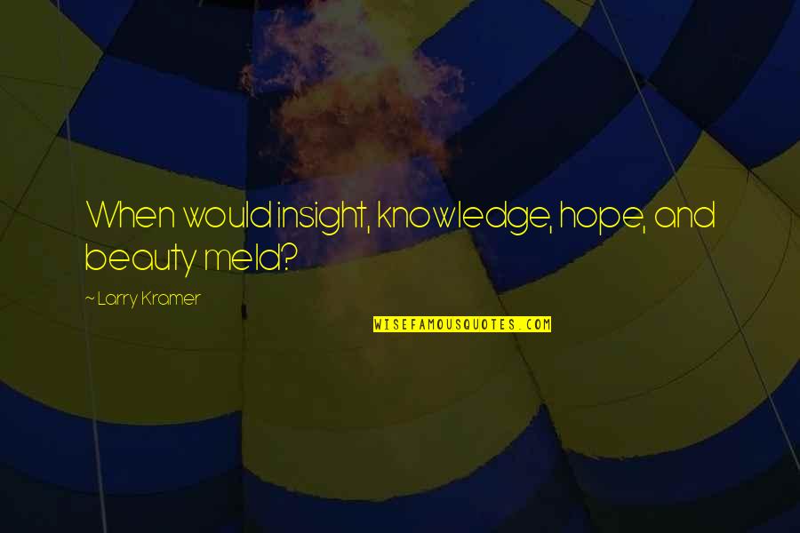 Knowledge And Beauty Quotes By Larry Kramer: When would insight, knowledge, hope, and beauty meld?
