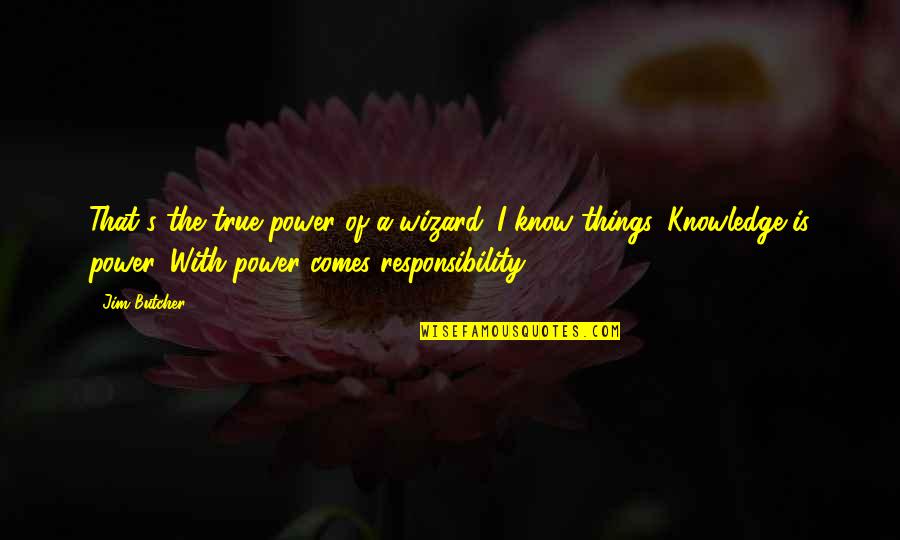 Knowledge And Responsibility Quotes By Jim Butcher: That's the true power of a wizard. I