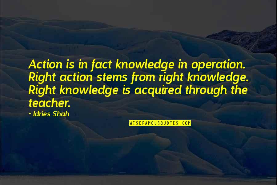 Knowledge Into Action Quotes By Idries Shah: Action is in fact knowledge in operation. Right