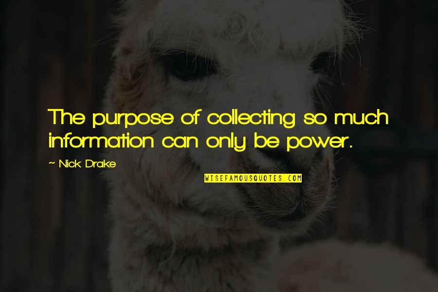 Knowledge Is Power And Other Quotes By Nick Drake: The purpose of collecting so much information can