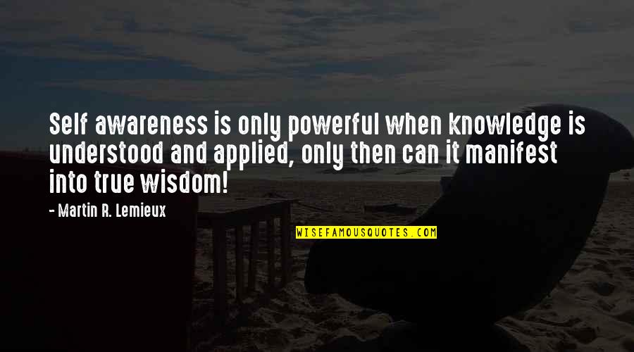 Knowledge Is When Wisdom Quotes By Martin R. Lemieux: Self awareness is only powerful when knowledge is