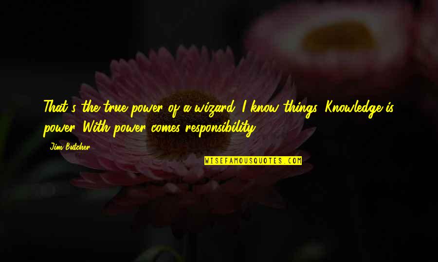 Knowledge Responsibility Quotes By Jim Butcher: That's the true power of a wizard. I