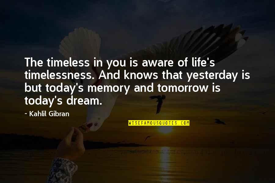 Knows Tomorrow Quotes By Kahlil Gibran: The timeless in you is aware of life's