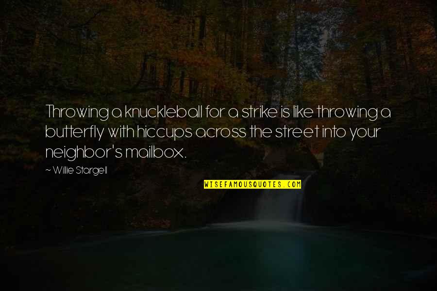 Knuckleball Quotes By Willie Stargell: Throwing a knuckleball for a strike is like