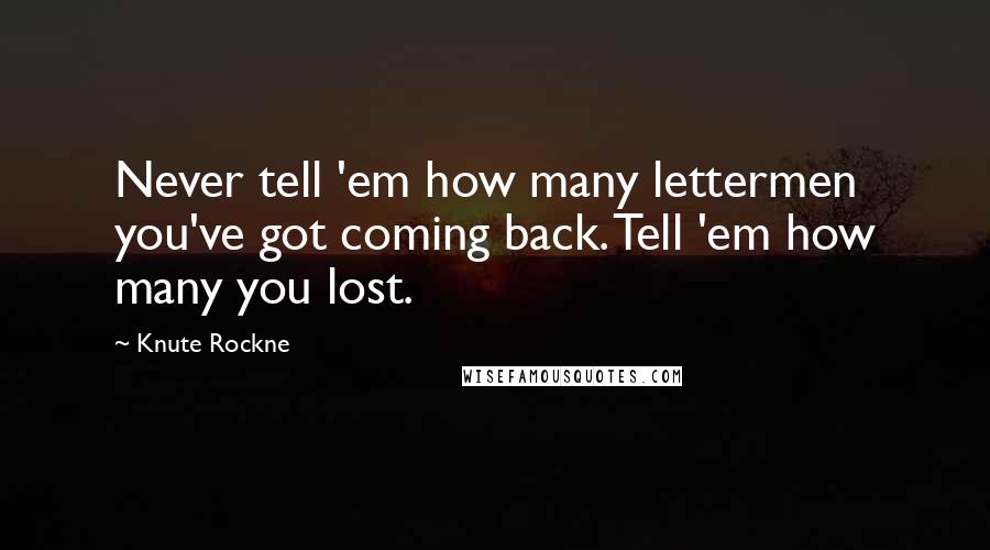 Knute Rockne quotes: Never tell 'em how many lettermen you've got coming back. Tell 'em how many you lost.