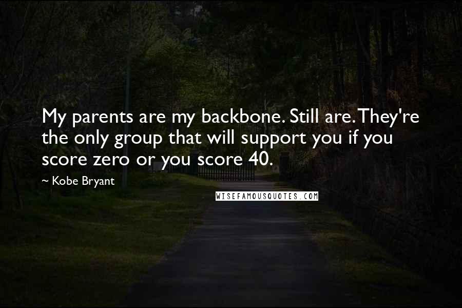 Kobe Bryant quotes: My parents are my backbone. Still are. They're the only group that will support you if you score zero or you score 40. Kobe Bryant quotes: My parents are my backbone. Still are. They're the only group that will support you if you score zero or you score 40.