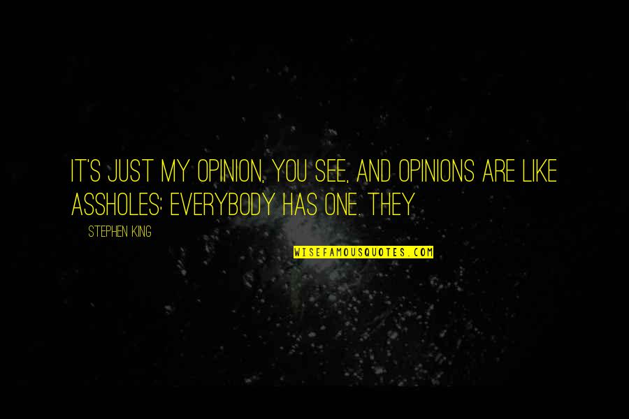 Kobylka Hmyz Quotes By Stephen King: It's just my opinion, you see, and opinions Kobylka Hmyz Quotes By Stephen King: It's just my opinion, you see, and opinions