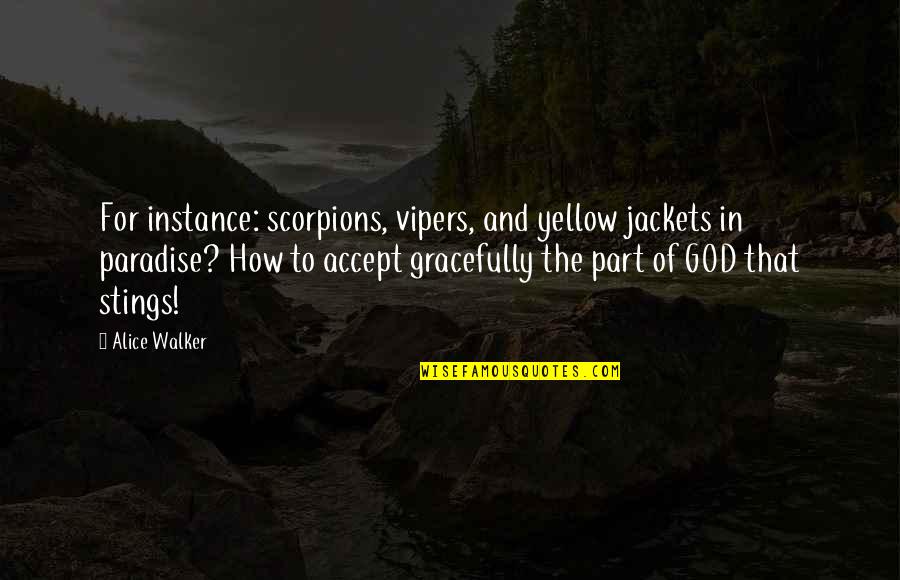 Kodo Quotes By Alice Walker: For instance: scorpions, vipers, and yellow jackets in