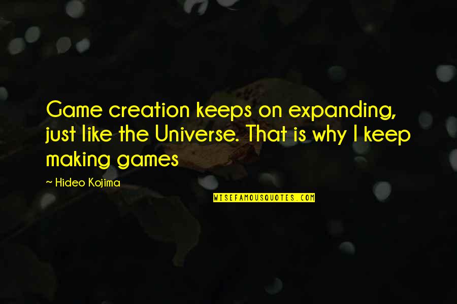 Kojima Quotes By Hideo Kojima: Game creation keeps on expanding, just like the