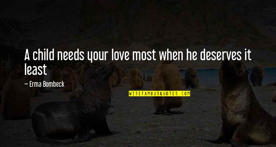 Konchellah Quotes By Erma Bombeck: A child needs your love most when he