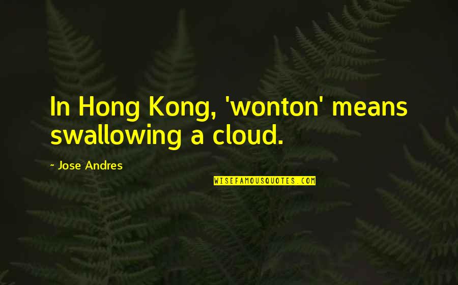 Kong's Quotes By Jose Andres: In Hong Kong, 'wonton' means swallowing a cloud.