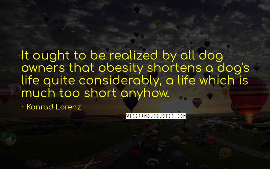 Konrad Lorenz quotes: It ought to be realized by all dog owners that obesity shortens a dog's life quite considerably, a life which is much too short anyhow.