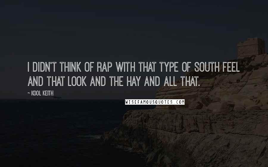 Kool Keith quotes: I didn't think of rap with that type of south feel and that look and the hay and all that.