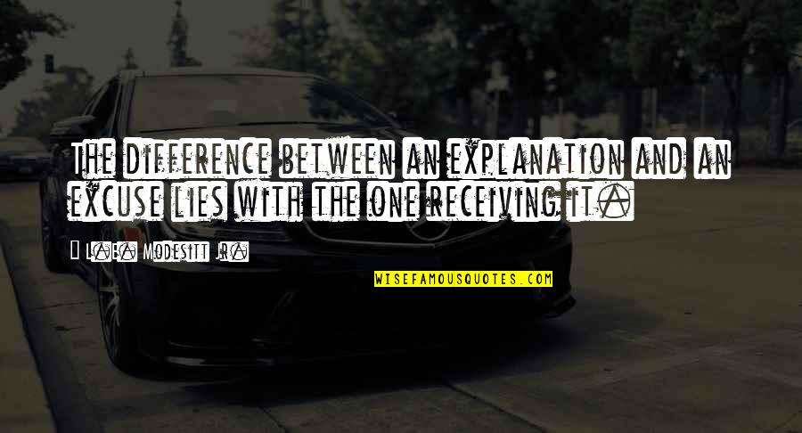Koroleva Banditov Quotes By L.E. Modesitt Jr.: The difference between an explanation and an excuse Koroleva Banditov Quotes By L.E. Modesitt Jr.: The difference between an explanation and an excuse