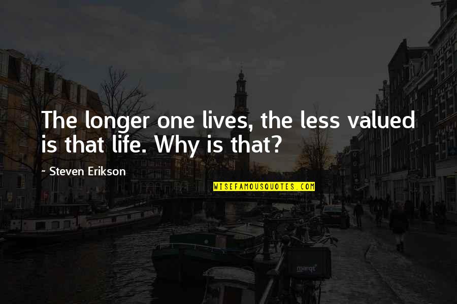 Korragames Quotes By Steven Erikson: The longer one lives, the less valued is Korragames Quotes By Steven Erikson: The longer one lives, the less valued is