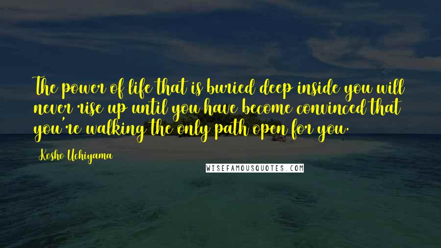 Kosho Uchiyama quotes: The power of life that is buried deep inside you will never rise up until you have become convinced that you're walking the only path open for you.