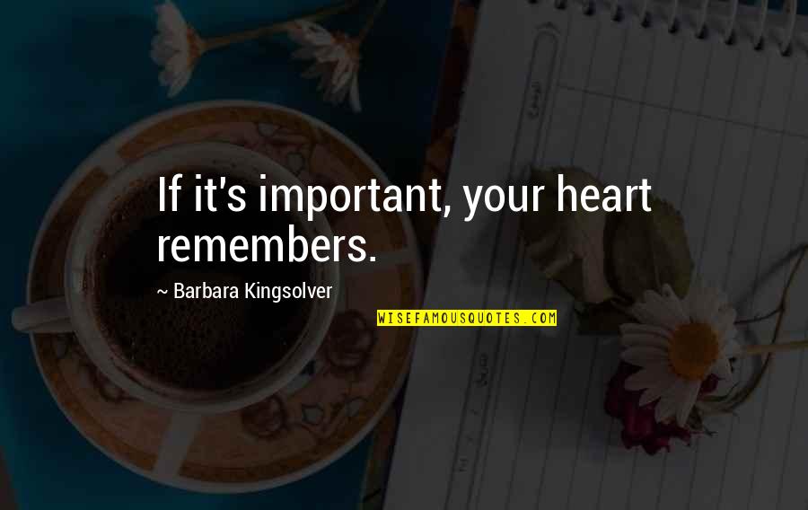 Kotobuki Reiji Quotes By Barbara Kingsolver: If it's important, your heart remembers. Kotobuki Reiji Quotes By Barbara Kingsolver: If it's important, your heart remembers.