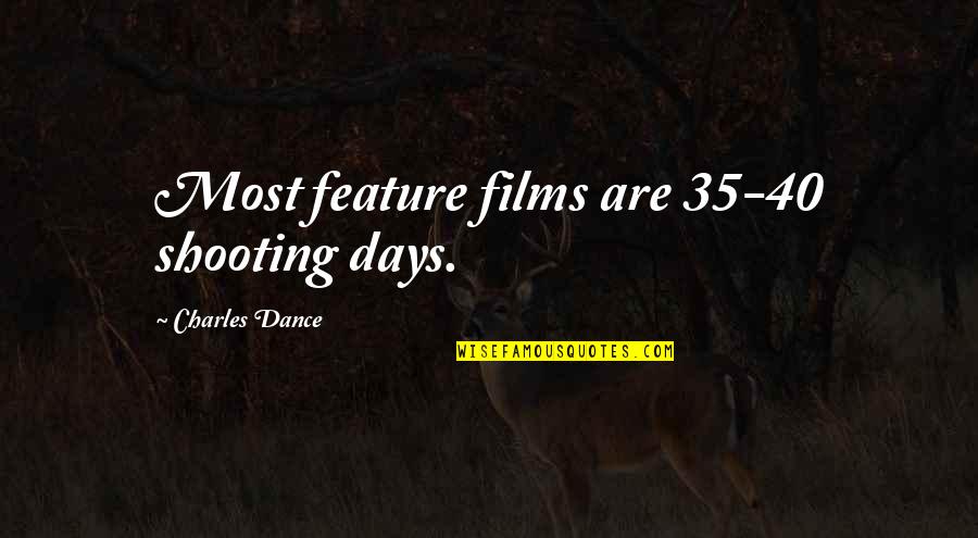 Kotzamani Vimeo Quotes By Charles Dance: Most feature films are 35-40 shooting days. Kotzamani Vimeo Quotes By Charles Dance: Most feature films are 35-40 shooting days.