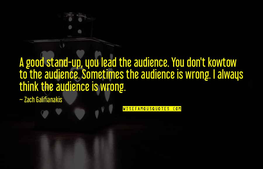 Kowtow Quotes By Zach Galifianakis: A good stand-up, you lead the audience. You