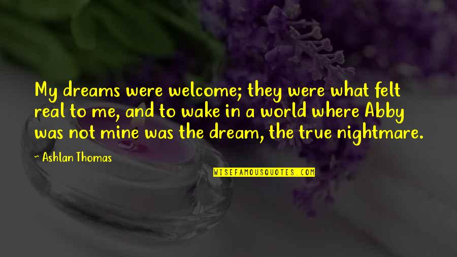 Koyama Assassination Quotes By Ashlan Thomas: My dreams were welcome; they were what felt Koyama Assassination Quotes By Ashlan Thomas: My dreams were welcome; they were what felt