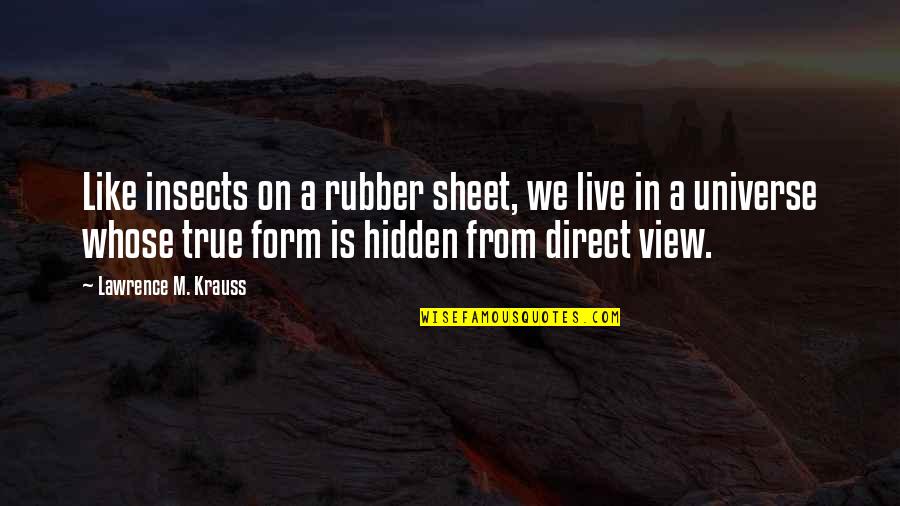 Krauss Lawrence Quotes By Lawrence M. Krauss: Like insects on a rubber sheet, we live Krauss Lawrence Quotes By Lawrence M. Krauss: Like insects on a rubber sheet, we live