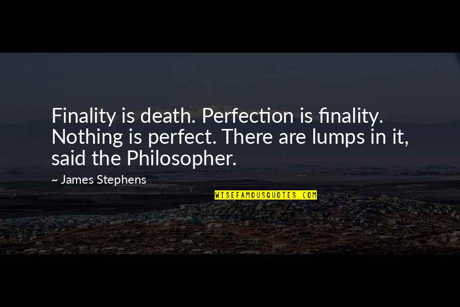 Kriemhild Brunhild Quotes By James Stephens: Finality is death. Perfection is finality. Nothing is